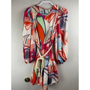 NWT ALEXIS for Target Mixed Floral Long Sleeve Rope Belt Tiered Mini Dress M
